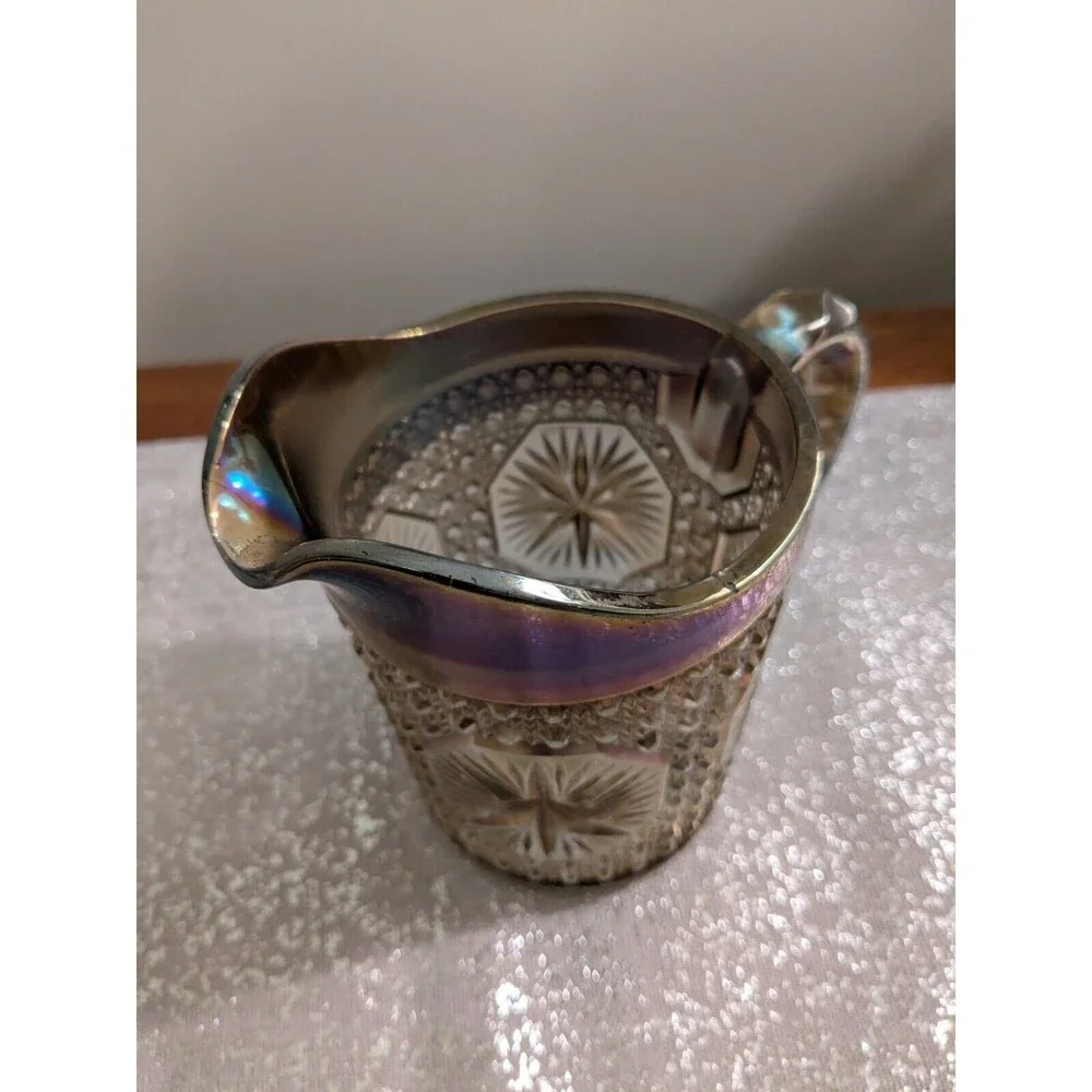 Imperial Glass Ohio Vtg Pitcher Amelia Smoke Carnival Glass 5.5